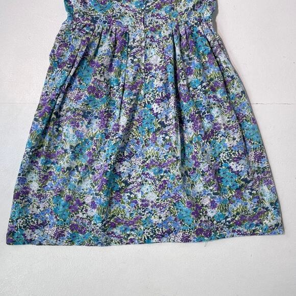 Vintage 60's Blue Floral Sleeveless Cotton Dress Sz L 32" w Retro Plus Talon - Picture 6 of 8